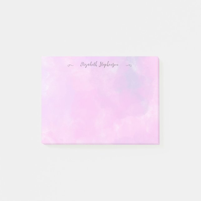 Bloco De Notas Pretty pink feminine watercolor custom name (Frente)