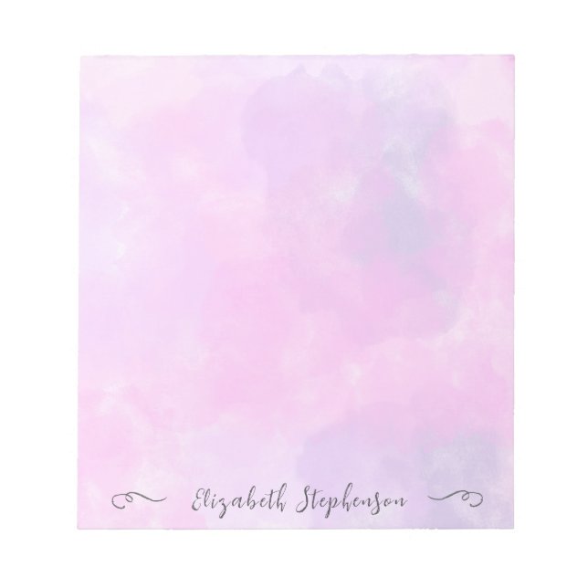 Bloco De Notas Pretty pink feminine watercolor custom name (Frente)