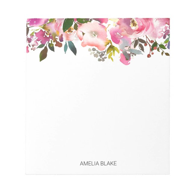 Bloco De Notas Primavera Floral de Aquarela Personalizado (Frente)