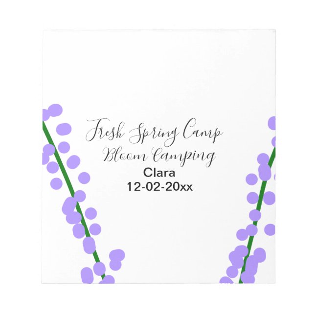 Bloco De Notas Primavera fresca camping lavanda flores nome data  (Frente)