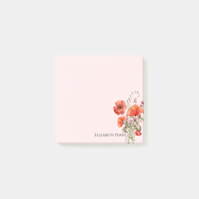 Bloco De Notas Primavera Wildflower Poppy Floral Personalizado (Frente)