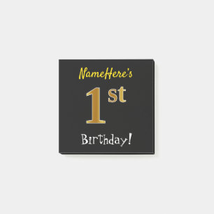 Bloco De Notas primeiro aniversario Dourado Preto, Falso, Com Nom
