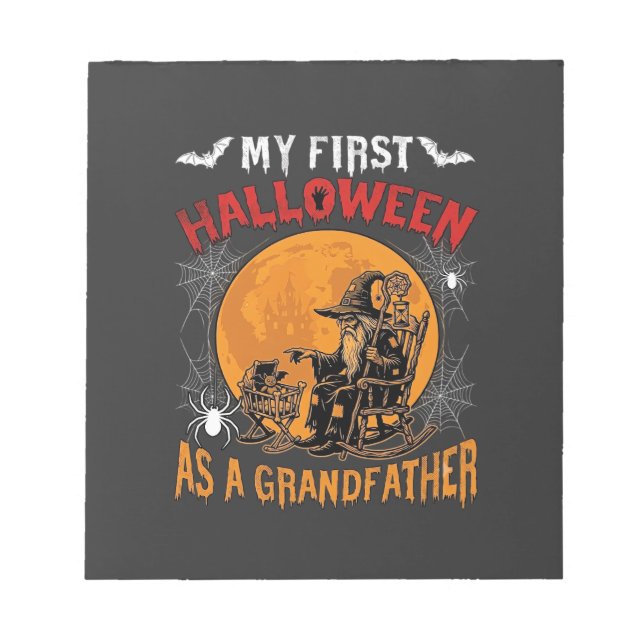 Bloco De Notas Primeiro Halloween como Avô Feiticeiro Morcego Lua (Frente)