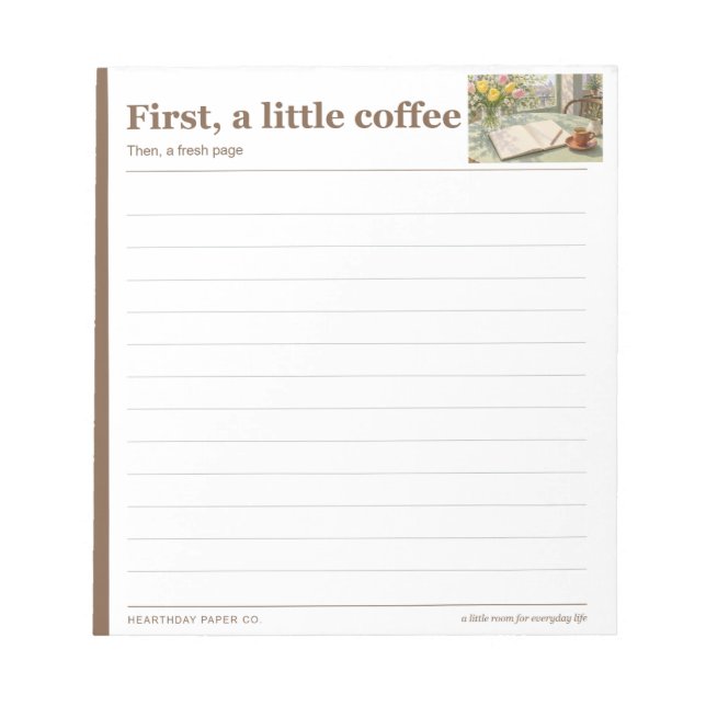 Bloco De Notas Primeiro uma pequena mesa com café alinhado (Frente)