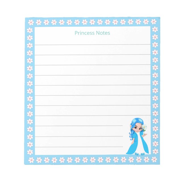 Bloco De Notas Princesa Fada Celestial & Flores Brancas em Linhas (Frente)