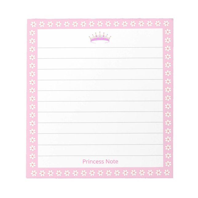 Bloco De Notas Princesa Tiara & Flores Brancas em Linhas (Frente)