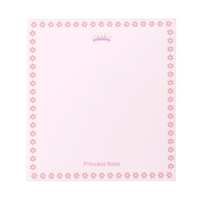 Bloco De Notas Princesa Tiara & Flores Cor-de-Rosa Simples (Frente)