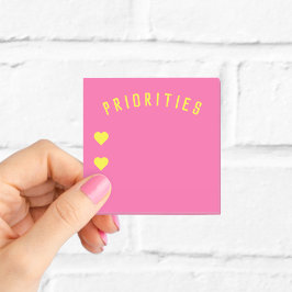 Bloco De Notas Prioridades Notas Rosa Quente e Amarelo com Coraçõ