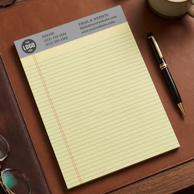 Bloco De Notas Professional Custom Business Logo Grey Notepad  (Professional Custom Business Logo Notepad with Yellow Ruled Lines)