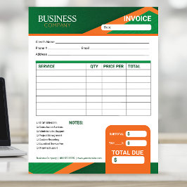 Bloco De Notas Professional Green with Orange Stripe Invoice Form