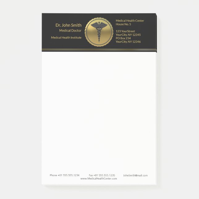 Bloco De Notas Professional Medical 3D Gold Caduceus Emblem (Frente)