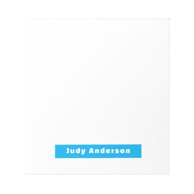 Bloco De Notas Professional Plain Modern Elegant Name Blue White (Frente)