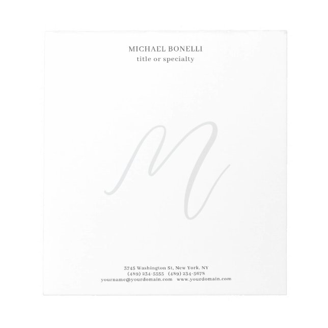 Bloco De Notas Professional Plain Modern Minimalist Monogrammed (Frente)
