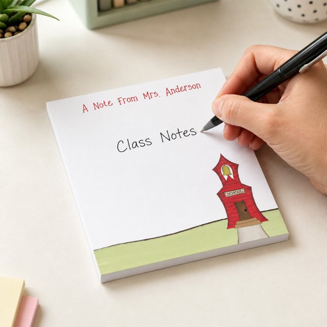 Bloco De Notas Professor Casa Escolar Personalizada Fofa (Personalized teacher notepad featuring a charming red schoolhouse, perfect for class notes, reminder)