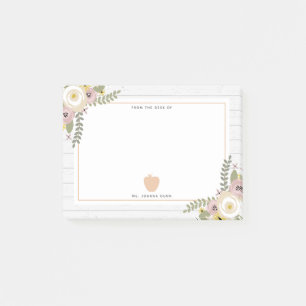 Bloco De Notas Professor cor-de-rosa de madeira cinzento floral