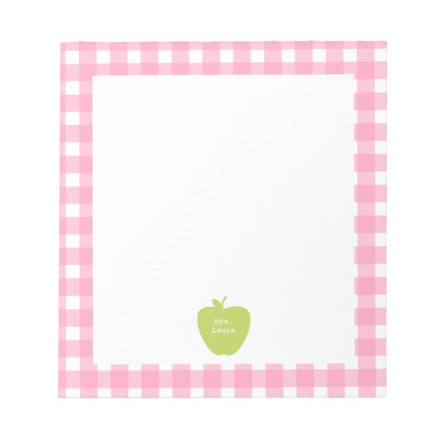 Bloco De Notas Professor de Gingham Rosa Verde Apple (Frente)