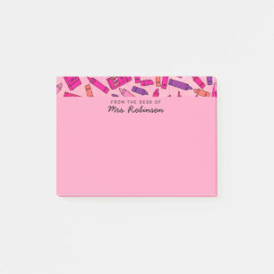 Bloco De Notas Professor de giz cor-de-rosa fofo na Mesa de 4x3