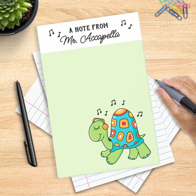 Bloco De Notas Professor de Música Tartaruga Personalizado (Musical Turtle Personalized Notepad - great gift for musicians, music teachers, and music lovers)