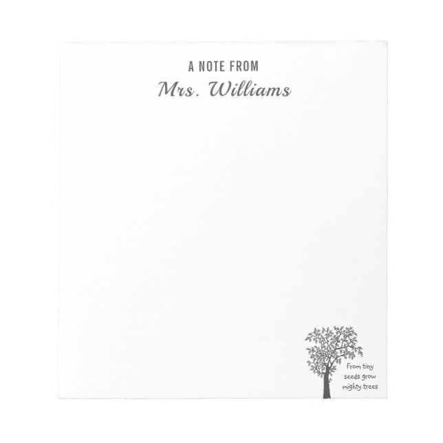 Bloco De Notas Professor Incrível De Sementes Pequenas Cresce Árv (Frente)