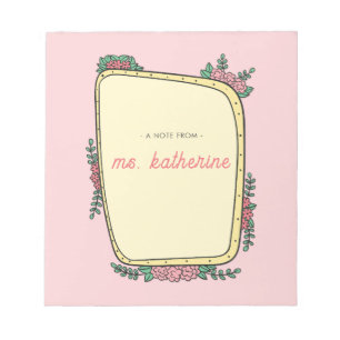 Bloco De Notas Professor Moderna Boho Floral Rosa Fofo