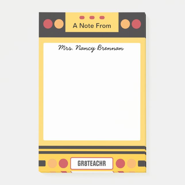 Bloco De Notas Professor Personalizado de Barramento Escolar (Frente)