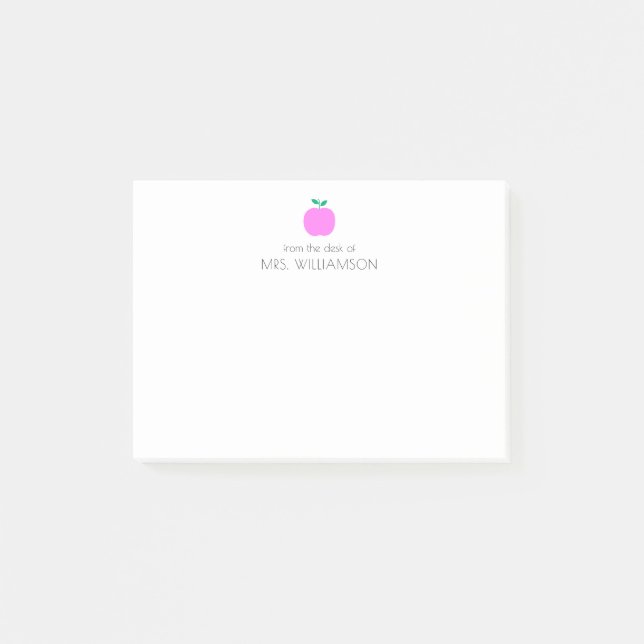 Bloco De Notas Professor Personalizado de Maçã Rosa Simples  (Frente)