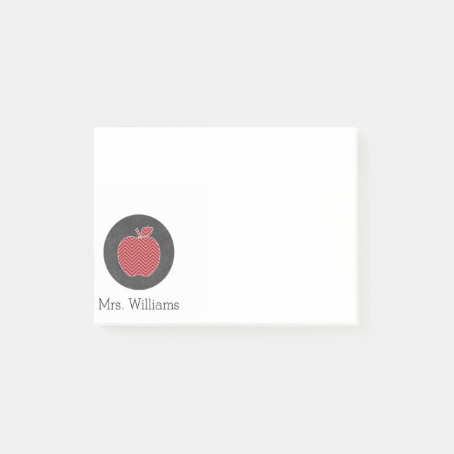 Bloco De Notas Professor Personalizado Maçã com Padrão Chevron Mo (Frente)