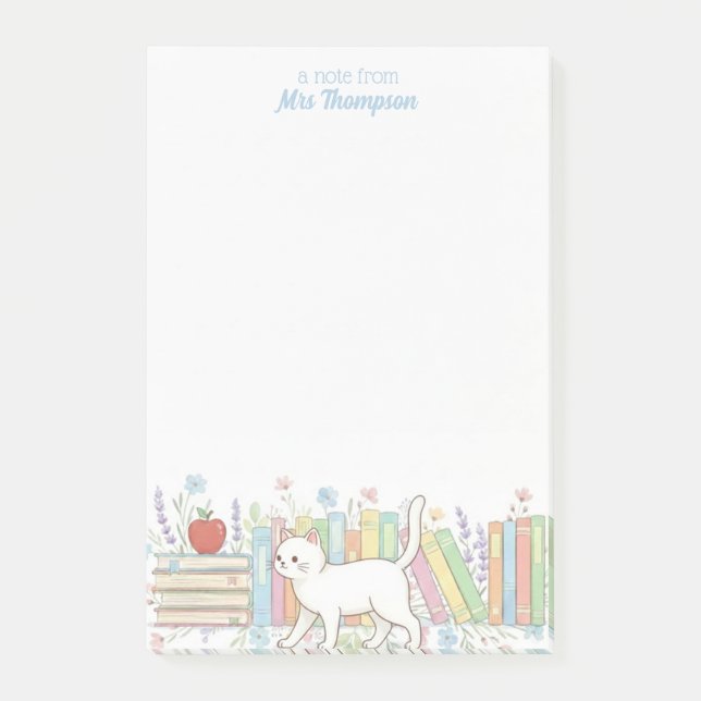 Bloco De Notas Professor que ama Livros & Gatos Personalizado (Frente)