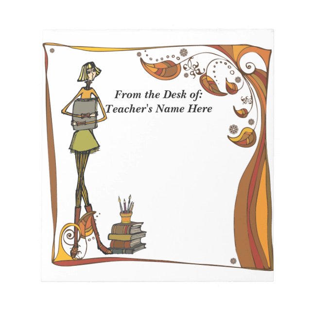 Bloco De Notas Professor retrô estilizado da mesa de nome aqui (Frente)