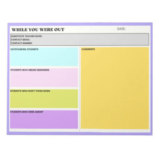 Bloco De Notas Professor substituto enquanto estava fora da class