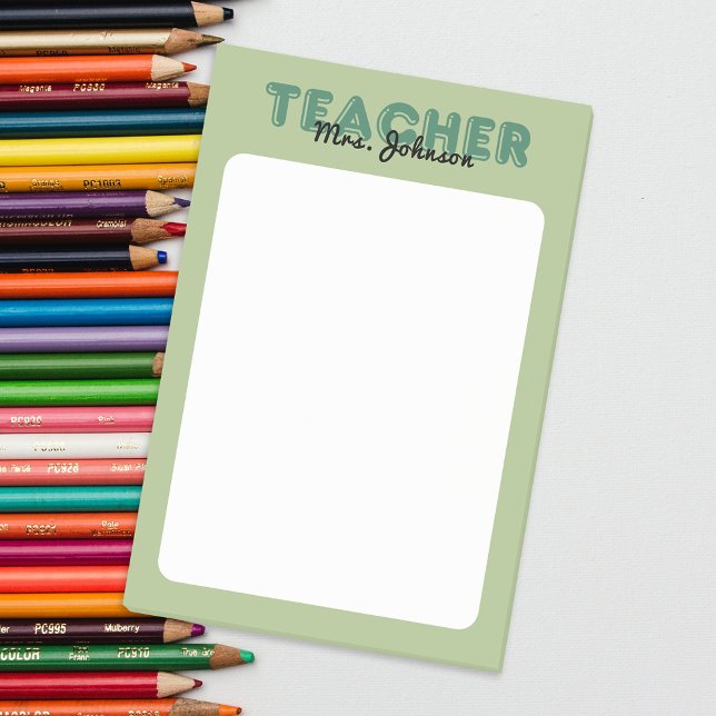 Bloco De Notas Professor Verde de Nome Personalizado (Custom Name Green Teacher Post-it Notes)