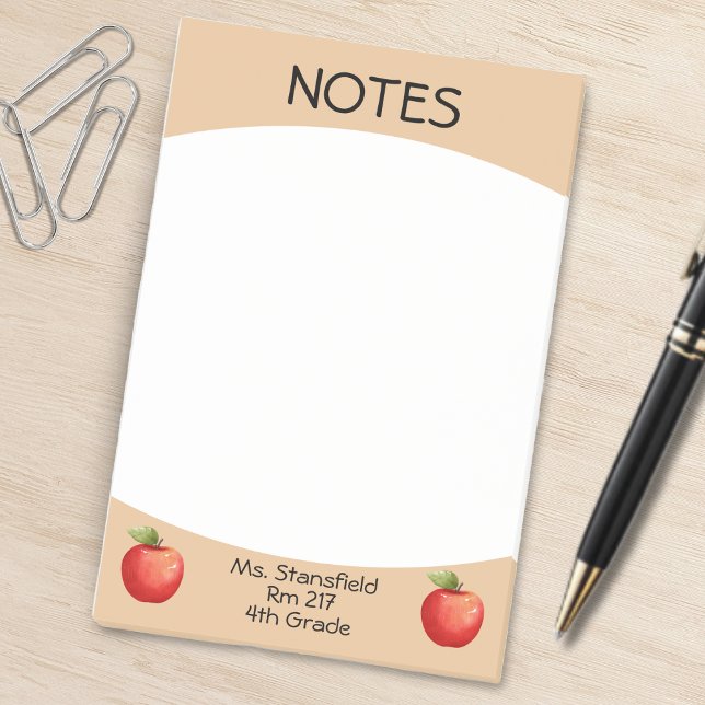 Bloco De Notas Professora Apple Student Classe Elementar (tan and white teacher apple sticky notes)