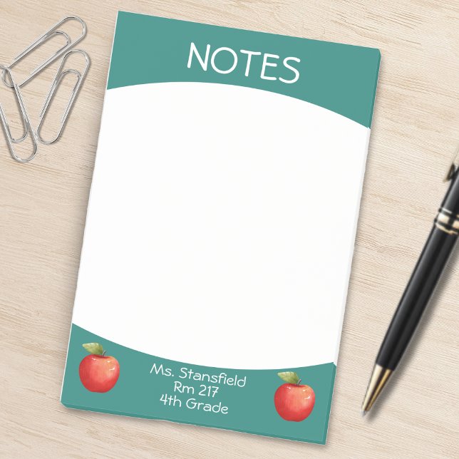 Bloco De Notas Professora Apple Student Classe Elementar (teal green and white teacher apple sticky notes)