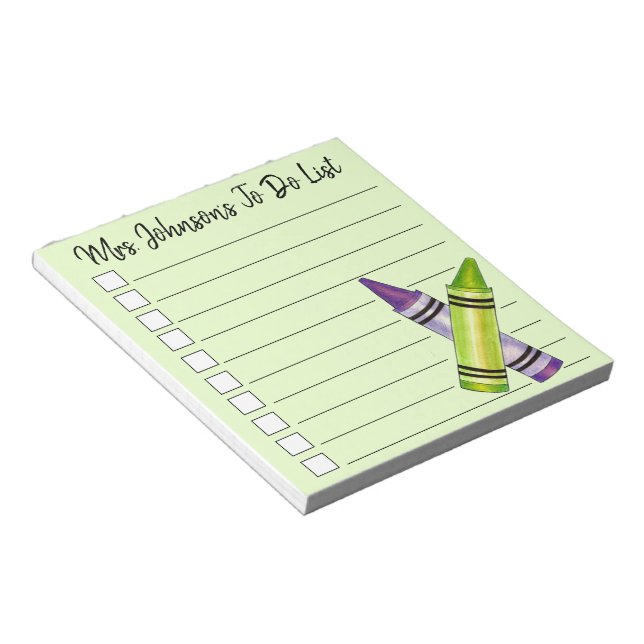 Bloco De Notas Professora De Arte Da Escola Verde Roxo Crayon A F (Inclinado)