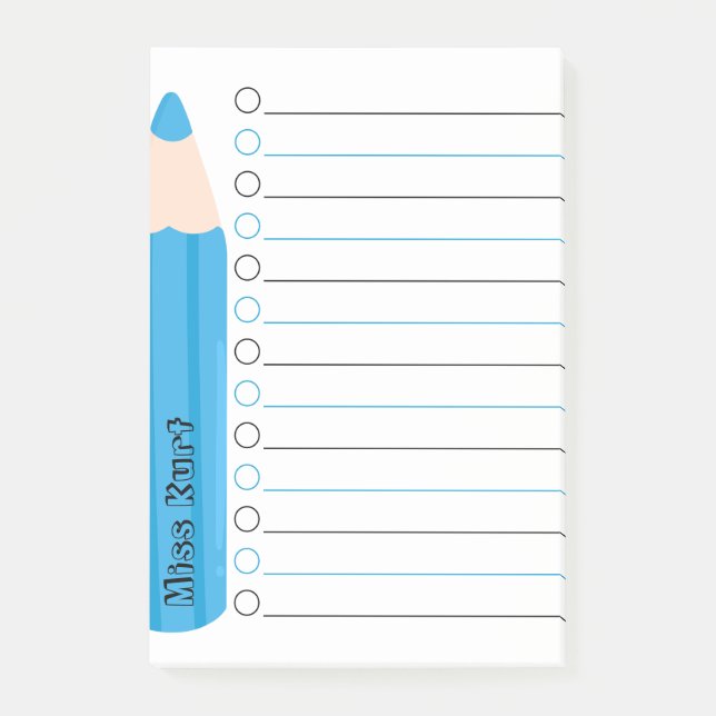 Bloco De Notas Professora Personalizada Linda Com Lápis Azul De D (Frente)