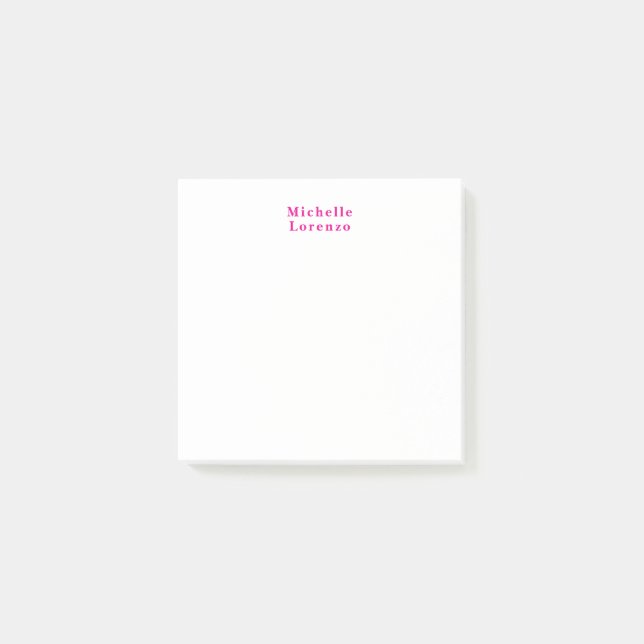 Bloco De Notas Profissional Moderno Simples Plano Nome Rosa & Bra (Frente)