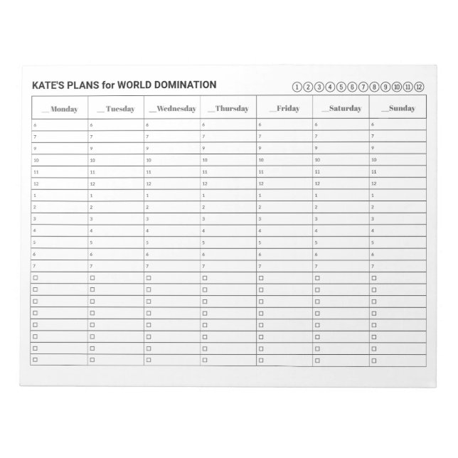Bloco De Notas Programação de Compromisso Semanal com Tarefas (Frente)