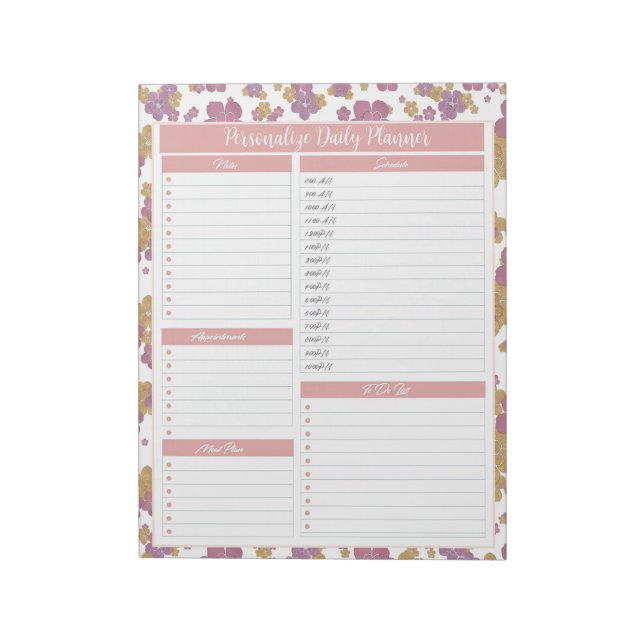 Bloco De Notas Programação Do Planejador Diário Floral Floral De  (Invertido)