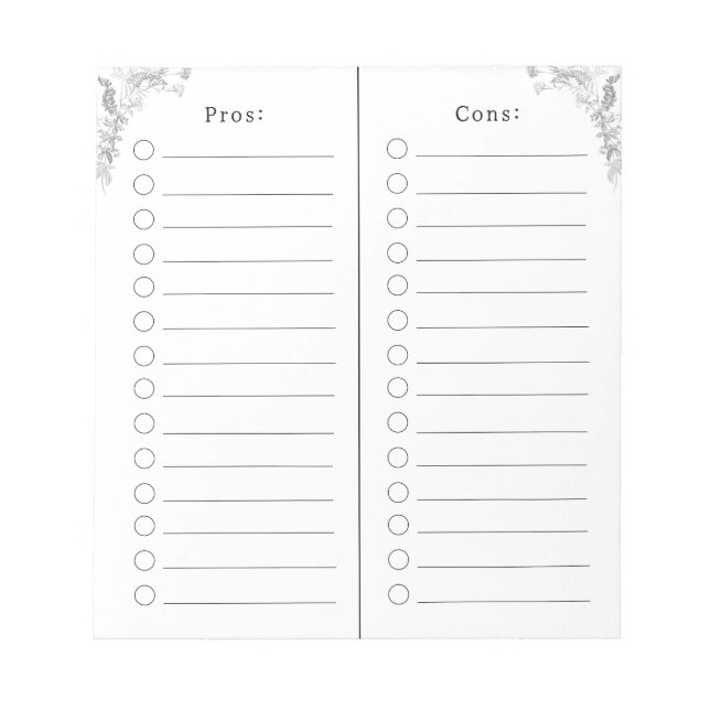 Bloco De Notas Pros And Cons Checklist List Notes (Frente)