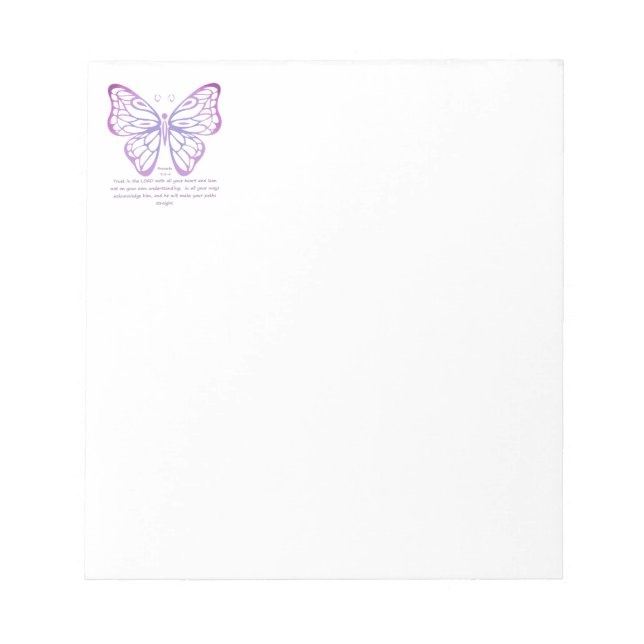 Bloco De Notas Provérbios 3:5,6 Borboleta de Inspiração de Escrit (Frente)