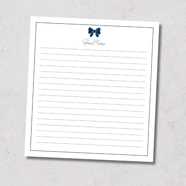 Bloco De Notas Prussian Blue Bow Border Custom Name Lined (Criador carregado)