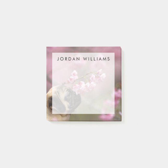 Bloco De Notas Pug Cheirando a arbustos (Frente)