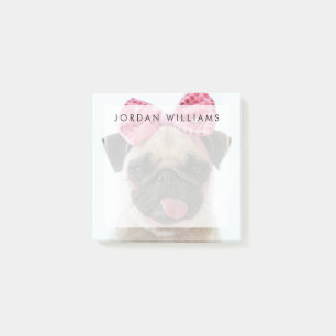 Bloco De Notas Pug com Arco rosa