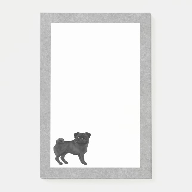 Bloco De Notas Pug de cor de casaco preto Design de raça de cão M (Frente)
