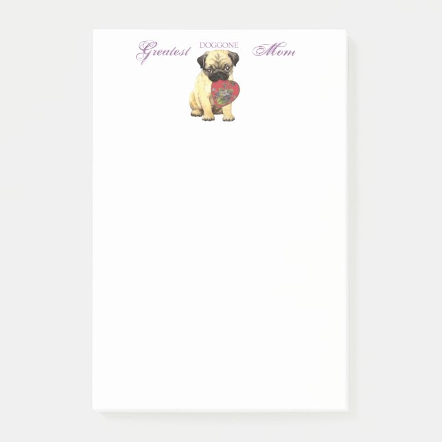 Bloco De Notas Pug Heart Mãe (Frente)