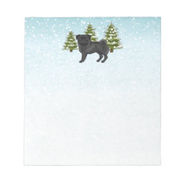 Bloco De Notas Pug Preto Cachorro de Desenho Animado Fofo Florest