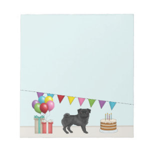 Bloco De Notas Pug Preto Fofo Cachorro Desenho Animado Aniversári