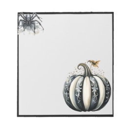 Bloco De Notas Pumpkin preto e branco do Halloween com aranha