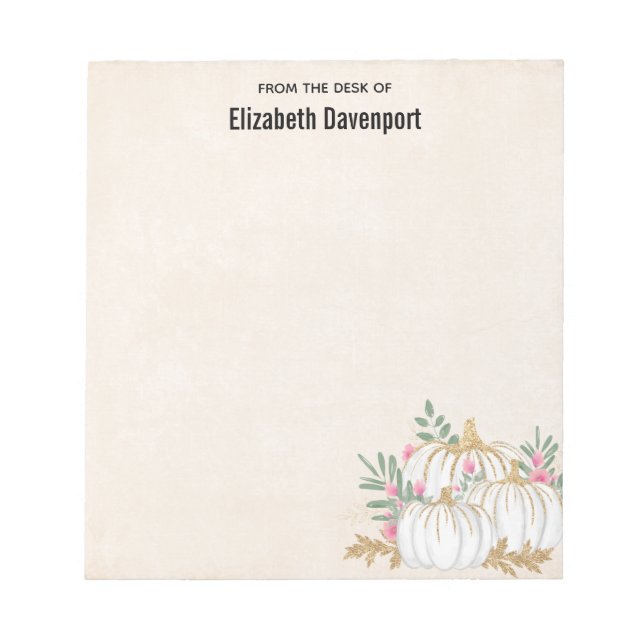 Bloco De Notas Pumpkins branco e Dourado Aquarela (Frente)