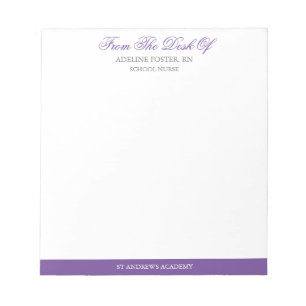 Bloco De Notas Purple Elegant Script Note From School Nurse